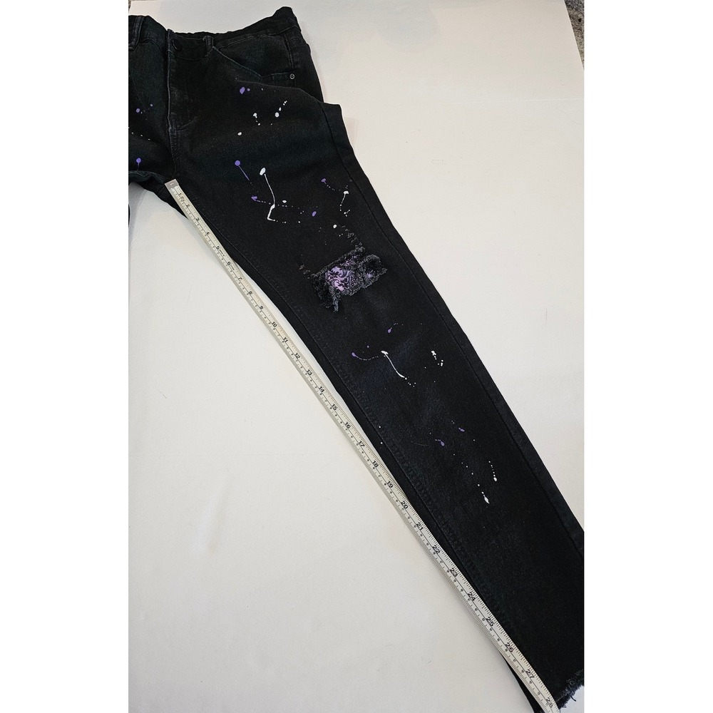 MANFINITY Mens Black Distressed Paint Splatter Slim Fit Jeans Size 30 - Picture 6 of 7